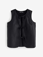 Threadbare Black Tie Front Linen Blend Waistcoat - Image 6 of 6