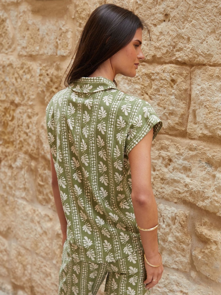 Threadbare Green Open Collar Linen Blend Blouses - Image 2 of 4