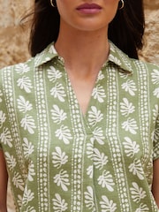 Threadbare Green Open Collar Linen Blend Blouses - Image 3 of 4