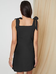Threadbare Black Tie Strap Linen Blend Mini Shift Summer Dress - Image 2 of 4