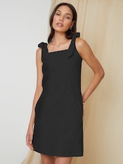 Threadbare Black Tie Strap Linen Blend Mini Shift Summer Dress - Image 4 of 4