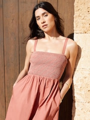Threadbare Pink Shirred Bodice 100% Cotton Midaxi Dress - Image 2 of 4