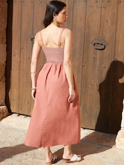 Threadbare Pink Shirred Bodice 100% Cotton Midaxi Dress - Image 3 of 4