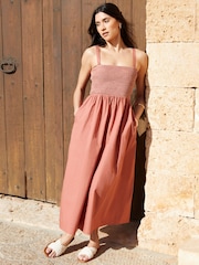 Threadbare Pink Shirred Bodice 100% Cotton Midaxi Dress - Image 4 of 4