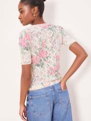 Lipsy Ivory Knitted Crochet Floral Print Sparkle Top - Image 4 of 4