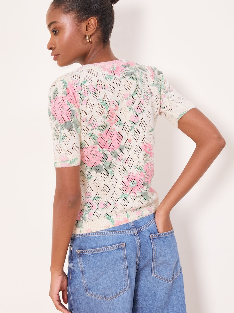 Lipsy Ivory Knitted Crochet Floral Print Sparkle Top - Image 4 of 4