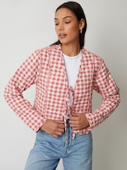 Threadbare Pink Floral Tie Front Reversible Quilted Jacket - Image 1 of 6