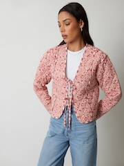 Threadbare Pink Floral Tie Front Reversible Quilted Jacket - Image 3 of 6