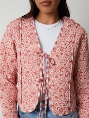 Threadbare Pink Floral Tie Front Reversible Quilted Jacket - Image 6 of 6