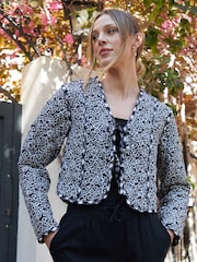 Threadbare Black Floral Tie Front Reversible Quilted Jacket - Image 2 of 4