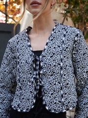 Threadbare Black Floral Tie Front Reversible Quilted Jacket - Image 4 of 4
