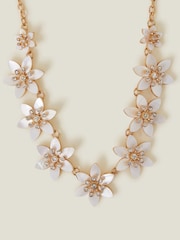 Accessorize Gold Mother of Pearl Flower Print Collar Necklace - Image 1 of 2