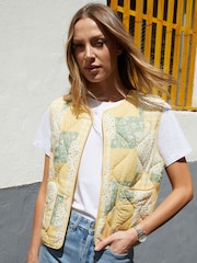 Threadbare Yellow Floral Print Patchwork Reversible Quilted Gilet - Image 1 of 4