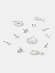 Accessorize Silver Tone Starry Night Stud and Hoop Earrings 6 Pack - Image 1 of 3