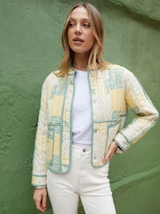 Threadbare Yellow Floral Patchwork Quilted Jacket - Image 1 of 5