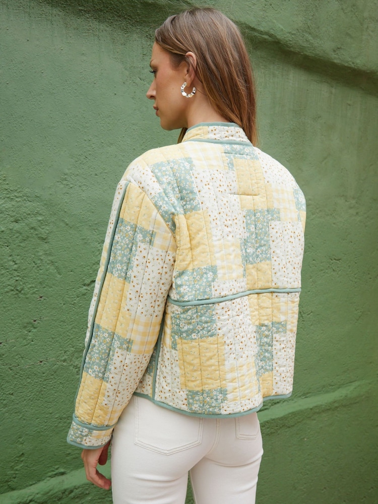 Threadbare Yellow Floral Patchwork Quilted Jacket - Image 2 of 5