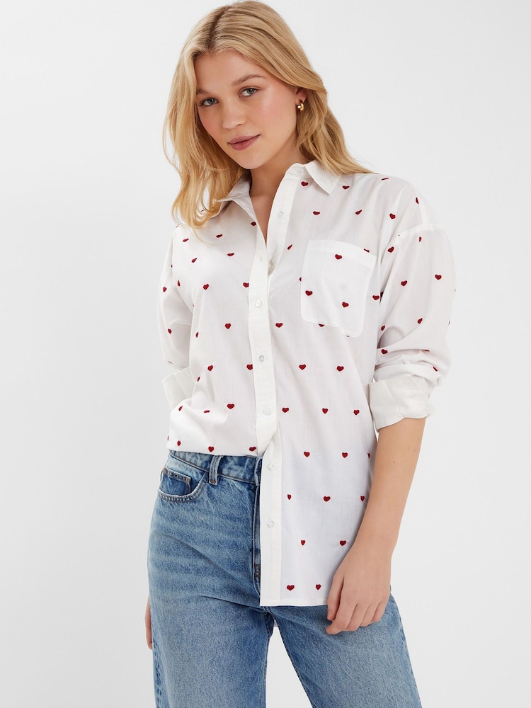 Accessorize White Heart Embroidered Long Sleeve Shirt - Image 1 of 4
