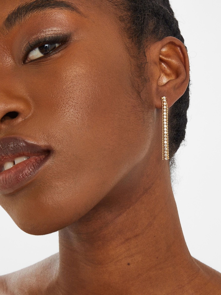 Accessorize Gold 14ct Plated Diamante Fringe Drop Earrings - Image 2 of 2