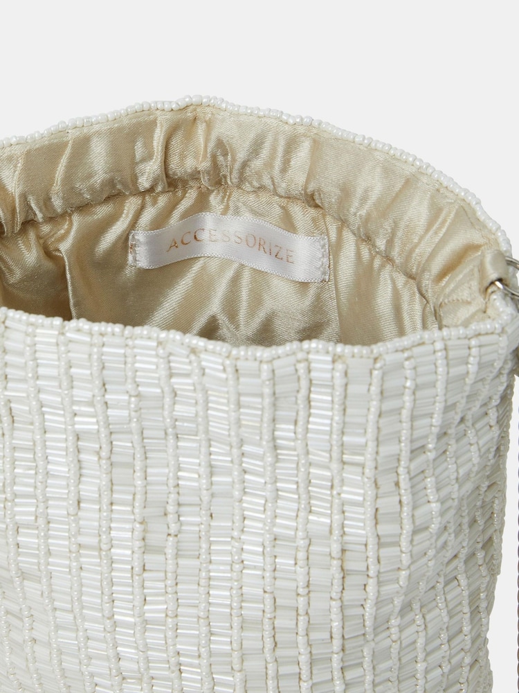 Accessorize Natural Bridal Bead Fringe Bucket Bag - Image 3 of 3