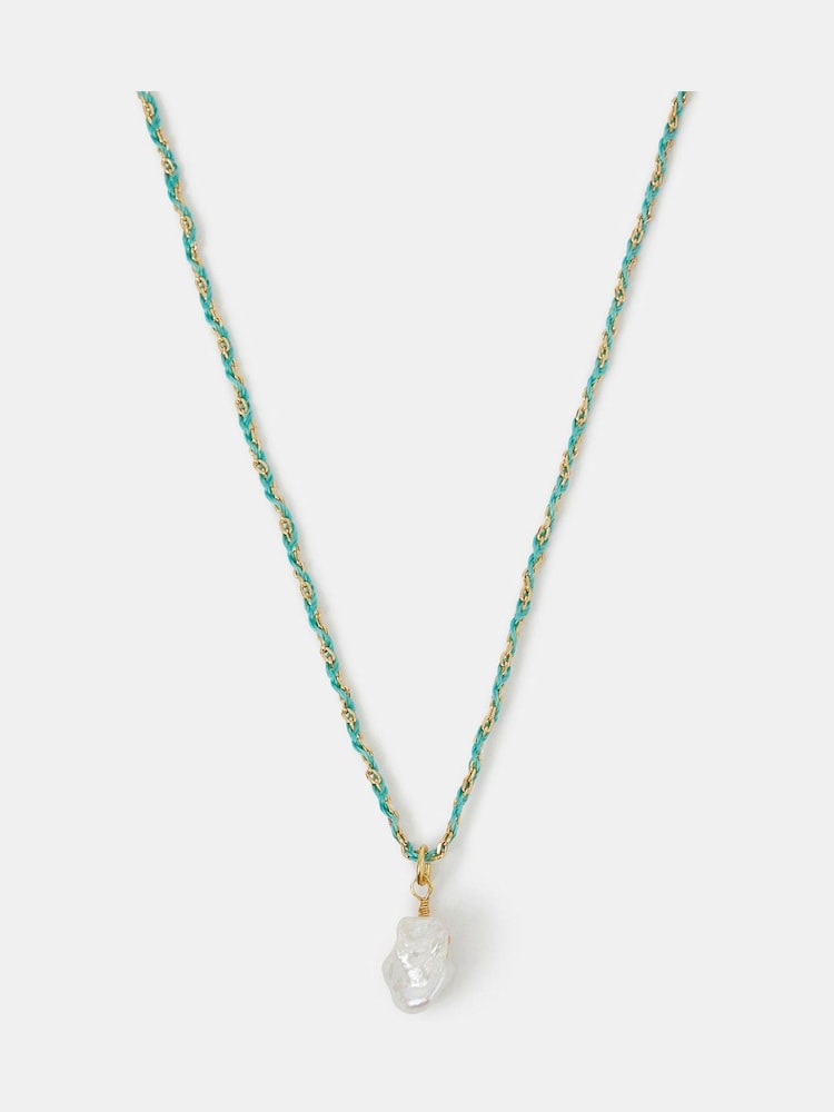 Accessorize Gold 14ct Plated Pearl Braided Cord Necklace - Image 1 of 2