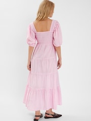 Accessorize Pink Cherry Gingham Puff-Sleeve Maxi 100% Cotton Dress - Image 3 of 4