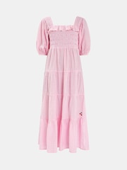 Accessorize Pink Cherry Gingham Puff-Sleeve Maxi 100% Cotton Dress - Image 4 of 4