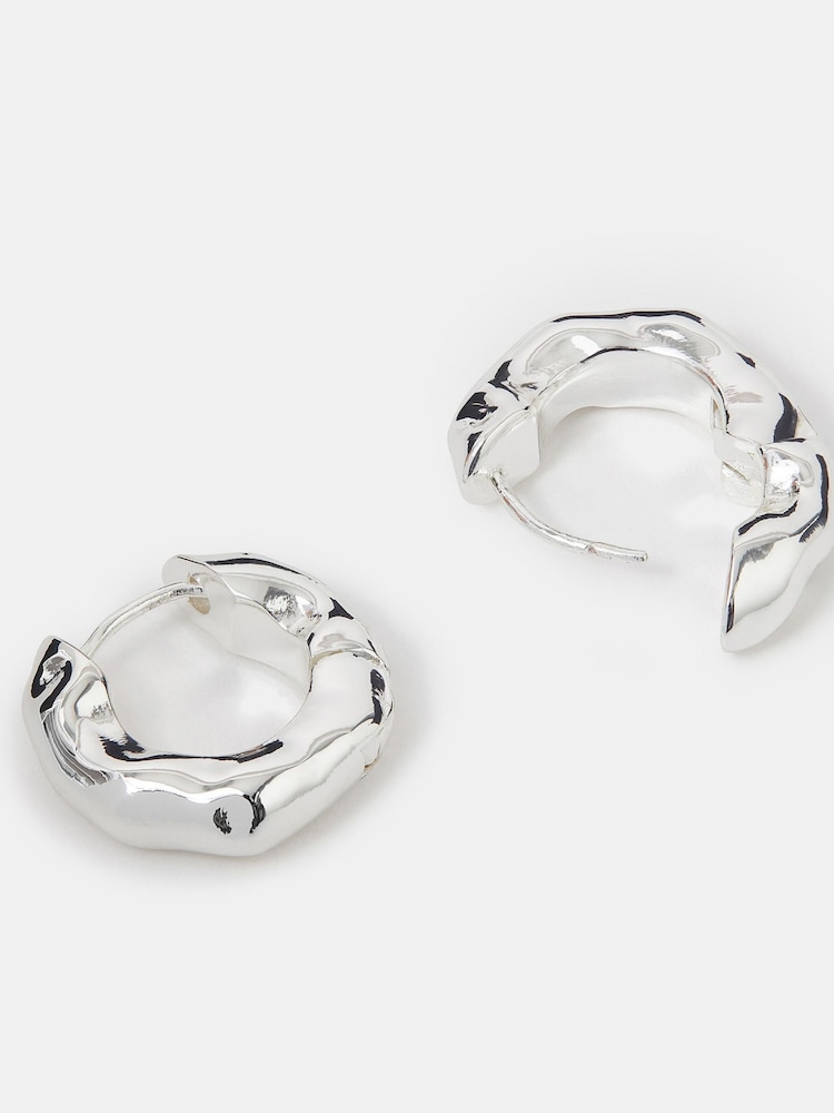 Accessorize Silver Plated Sterling Chunky Molten Hoop Earrings - Image 1 of 2