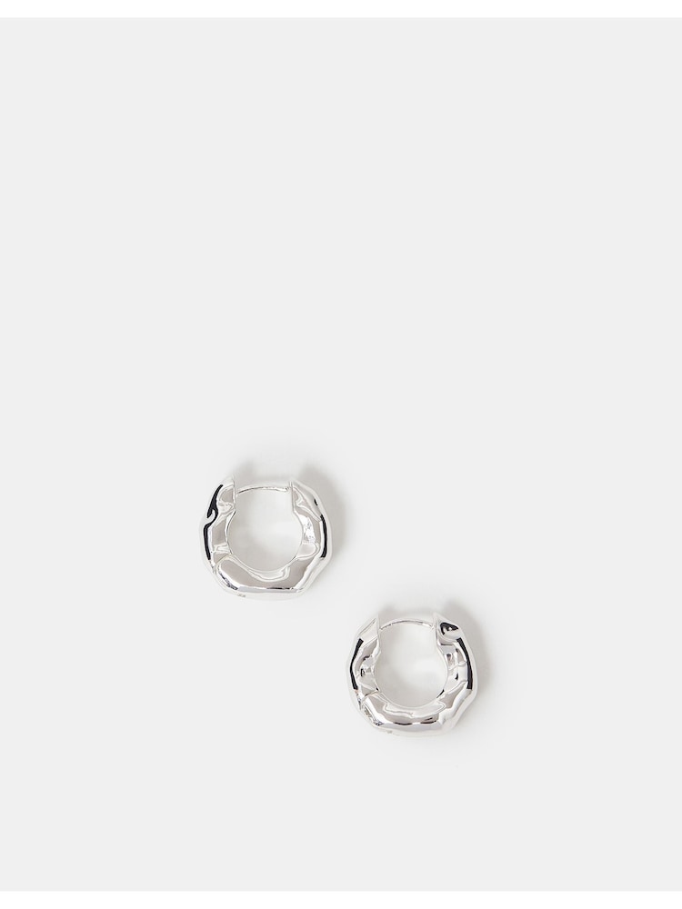 Accessorize Silver Plated Sterling Chunky Molten Hoop Earrings - Image 2 of 2