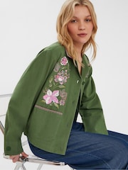 Accessorize Green Jasmine Embroidered 100% Cotton Jacket - Image 1 of 4