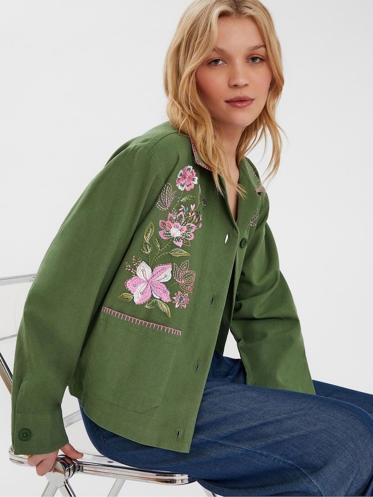 Accessorize Green Jasmine Embroidered 100% Cotton Jacket - Image 1 of 4