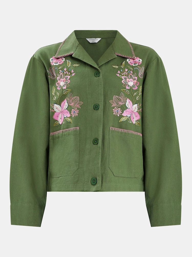 Accessorize Green Jasmine Embroidered 100% Cotton Jacket - Image 4 of 4