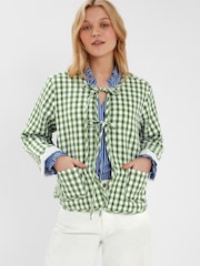 Accessorize Green Cherry Gingham Quilted 100% Cotton Jacket - Image 1 of 4