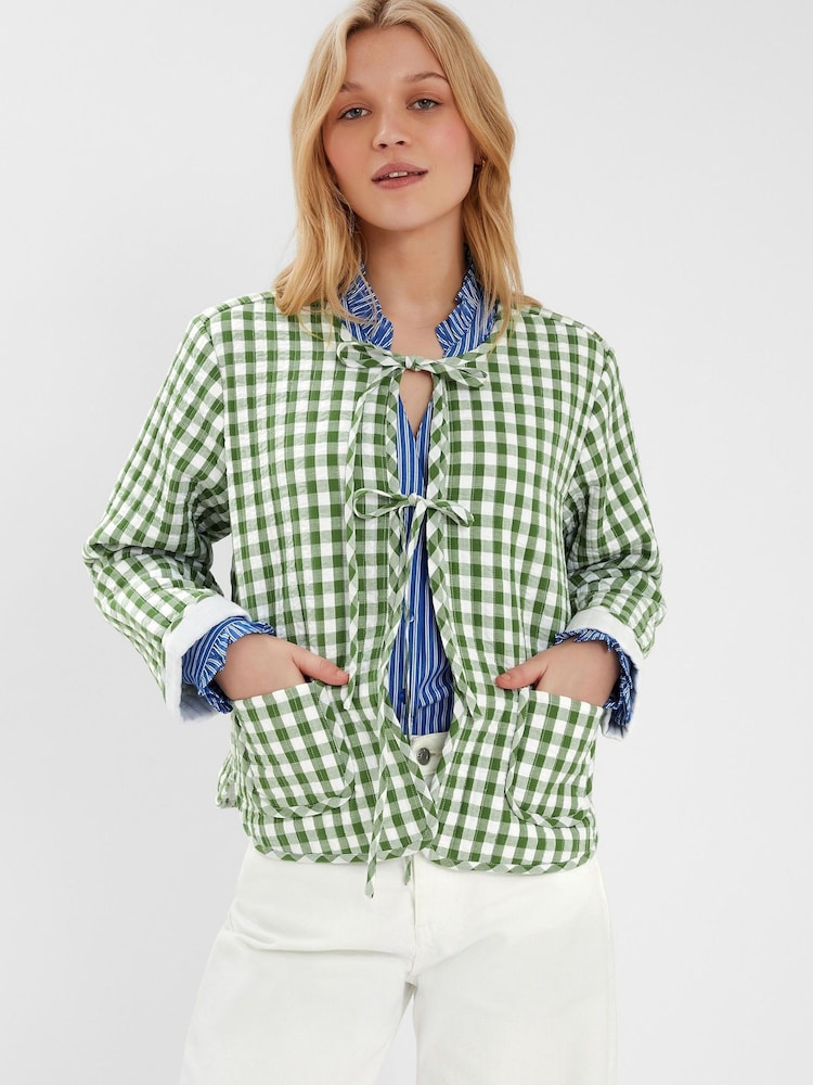 Accessorize Green Cherry Gingham Quilted 100% Cotton Jacket - Image 1 of 4