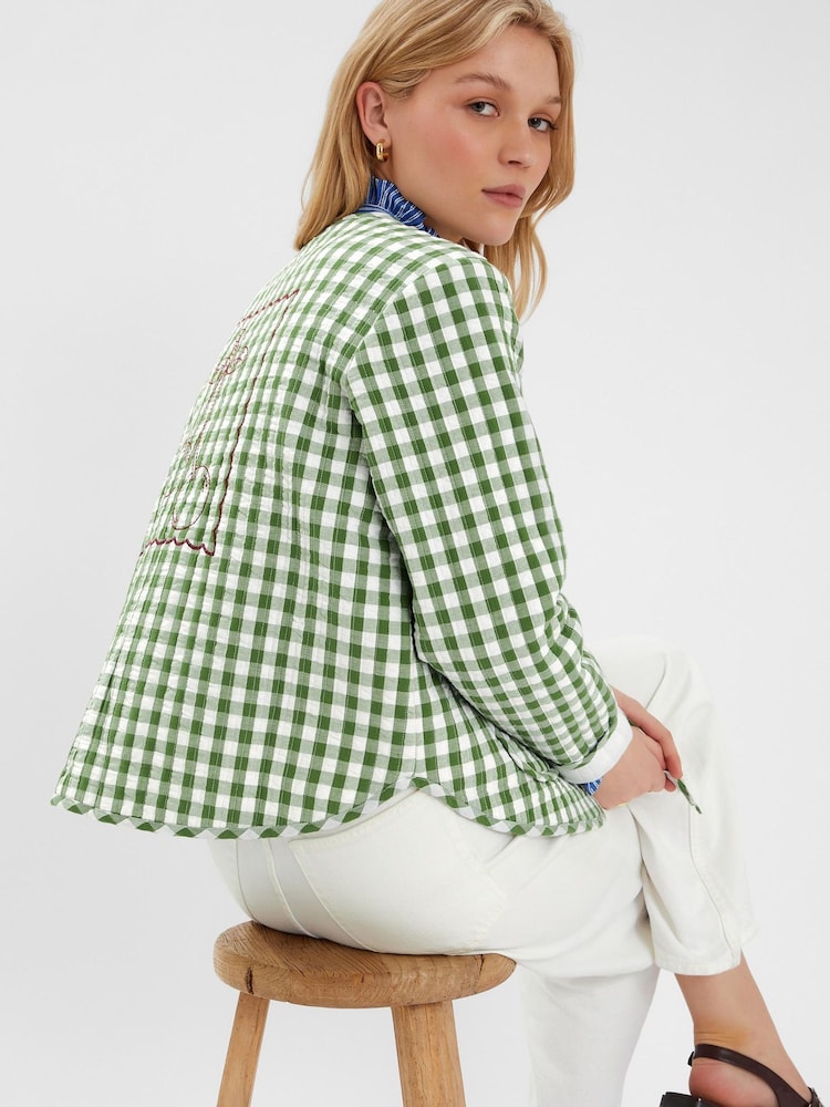 Accessorize Green Cherry Gingham Quilted 100% Cotton Jacket - Image 2 of 4