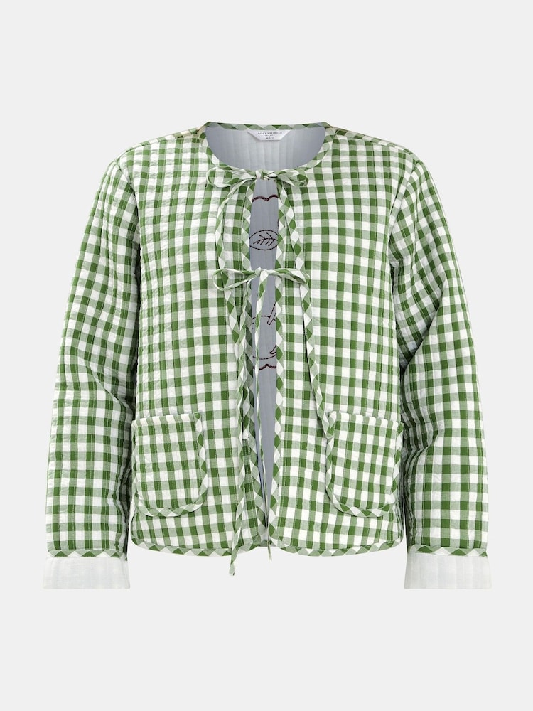 Accessorize Green Cherry Gingham Quilted 100% Cotton Jacket - Image 4 of 4
