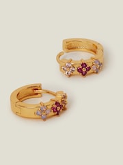 Accessorize Gold Plated 14ct Sparkle Flower Hoop Earrings - Image 1 of 2