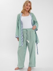 Accessorize Green Dandelion Stripe Short 100% Cotton Robe - Image 1 of 2