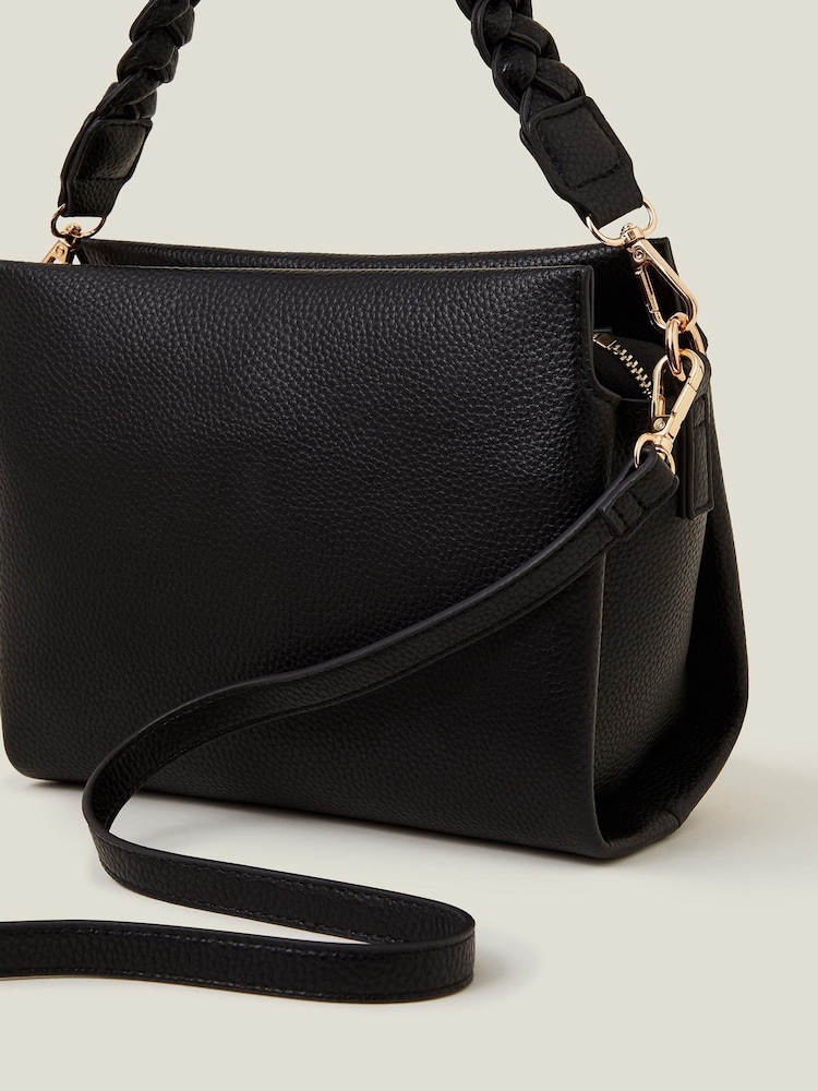Accessorize Black Braid Strap Faux Leather Cross-Body Bag - Image 2 of 3 Accessorize Black Braid Strap Faux Leather Cross-Body Bag - Image 2 of 3