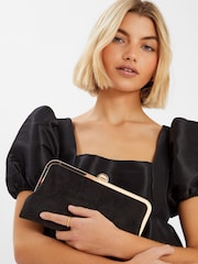 črna - Accessorize Suedette Clip Frame Clutch Bag - Slika 1 iz 3