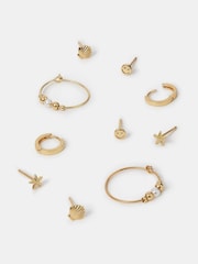 Accessorize Gold 14ct Plated Mix Stud and Hoops Earrings 5 Pack - Image 1 of 2