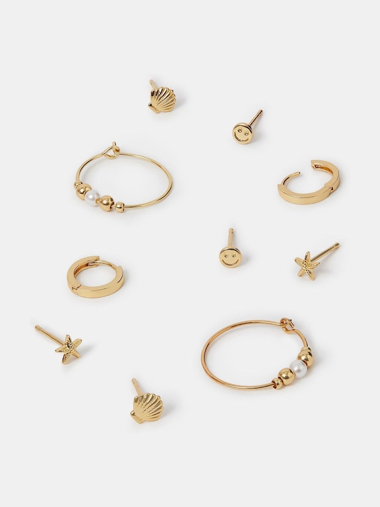 Accessorize Gold 14ct Plated Mix Stud and Hoops Earrings 5 Pack - Image 1 of 2
