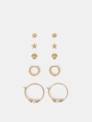 Accessorize Gold 14ct Plated Mix Stud and Hoops Earrings 5 Pack - Image 2 of 2