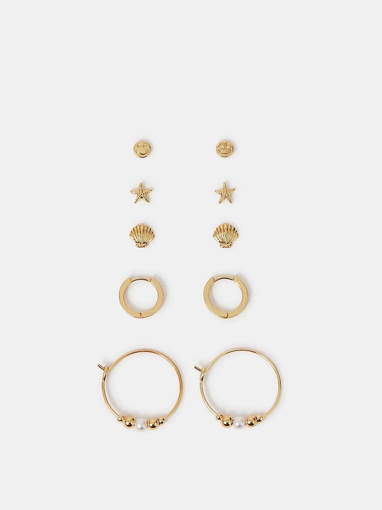 Accessorize Gold 14ct Plated Mix Stud and Hoops Earrings 5 Pack - Image 2 of 2