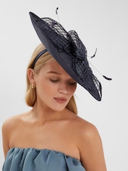 Accessorize Blue Woven Bow Feather Disc Fascinator Hat - Image 1 of 3