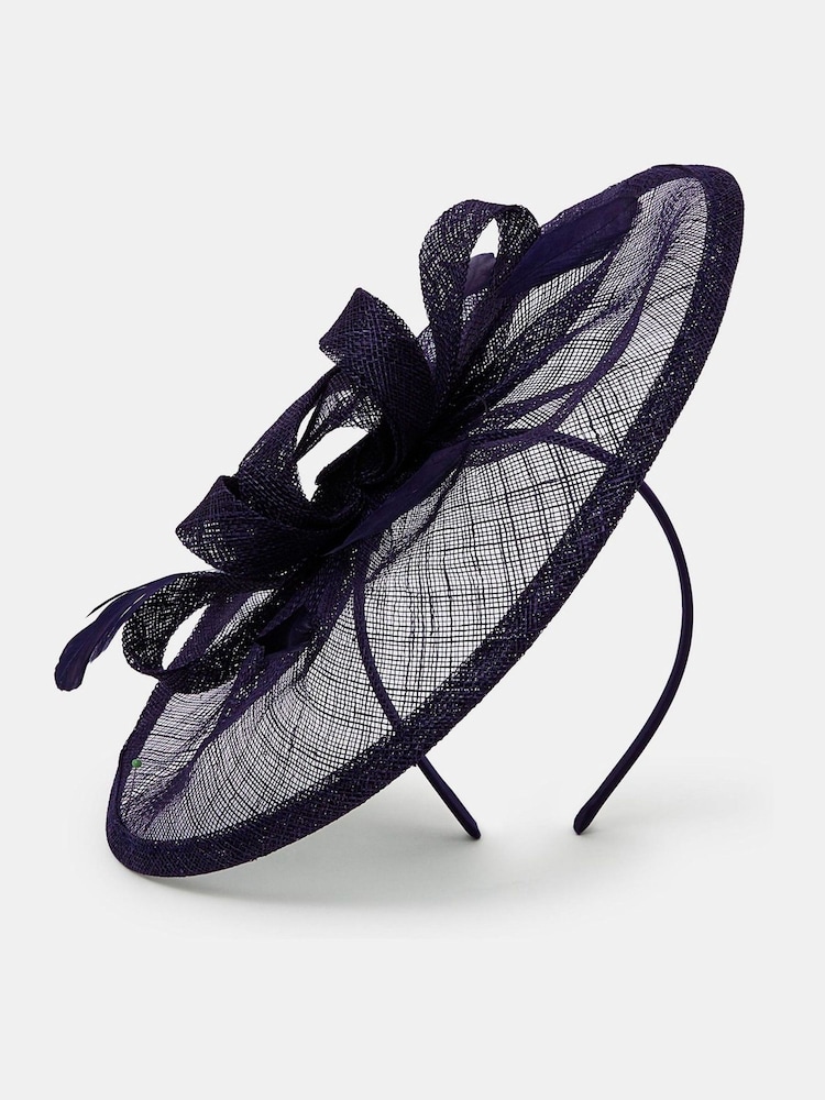 Accessorize Blue Woven Bow Feather Disc Fascinator Hat - Image 2 of 3