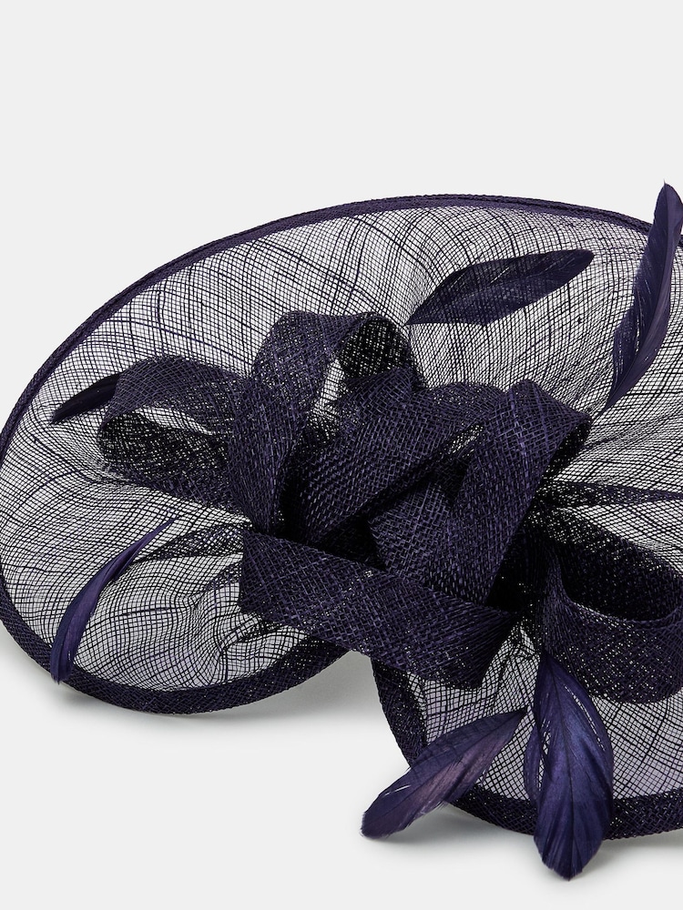 Accessorize Blue Woven Bow Feather Disc Fascinator Hat - Image 3 of 3