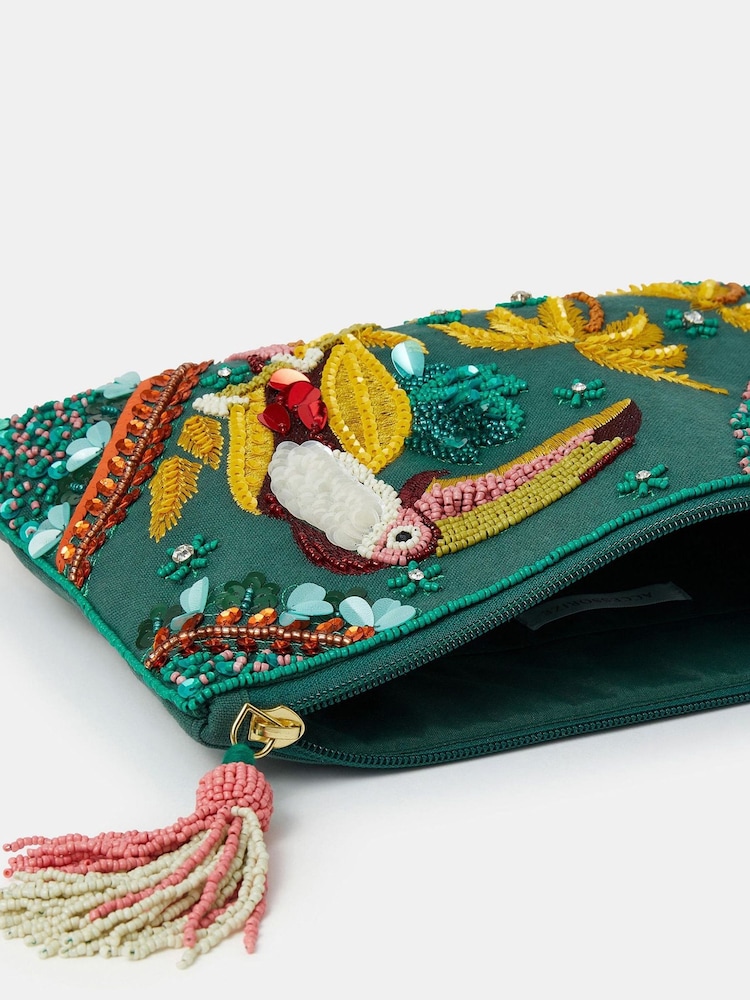 Accessorize Green Toucan Embellished Clutch Bag - Image 3 of 3 Accessorize Green Toucan Embellished Clutch Bag - Image 3 of 3