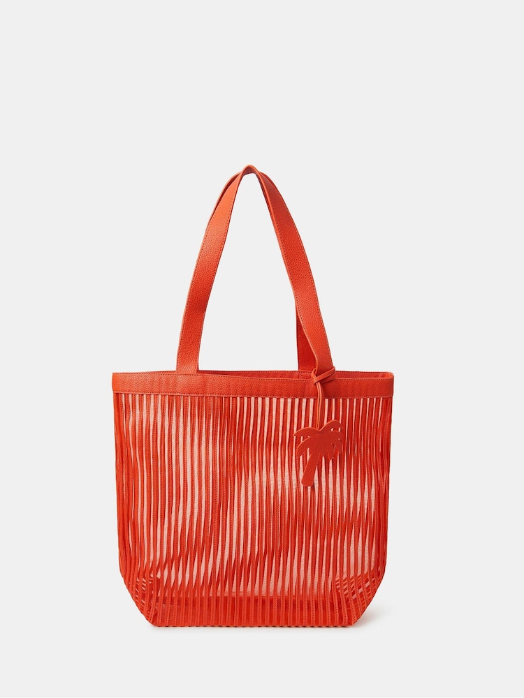 Accessorize Orange Mesh Stripe Shopper Bag - Image 1 of 2