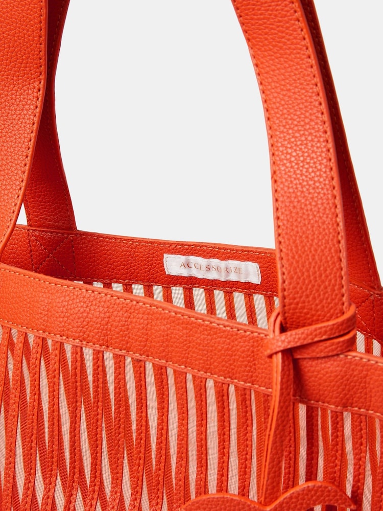 Accessorize Orange Mesh Stripe Shopper Bag - Image 2 of 2