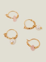 Accessorize Gold 14ct Plated Tourmaline Pearl Hoops Earrings 2 Pack - Image 1 of 2